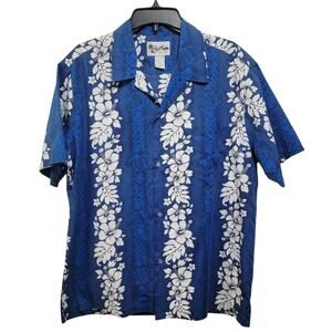 VTG Howie Blue Hawaii Men's Hawaiian Shirt Blue Floral Made in USA Hawaii Large